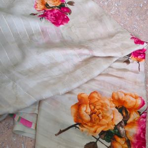 Floral Cream Color Saree