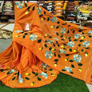 Beautiful Khadi Hand-painted Saree With BP