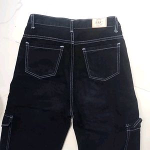 Trendy Stylish 6 Pocket Cargo Jeans.. Black Denim