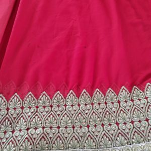 Cream And Red Embroidery Printed Saree (Women)