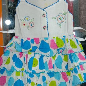 Girls Cute Dress In White And Blue