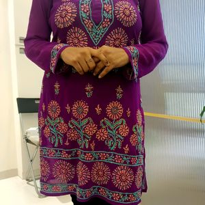 Purple Chikankari Kurti