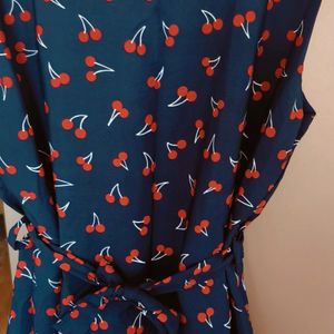 Blue Dress With Cherry Print