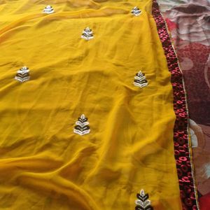 Beautiful Yellow Sadi With Readymade Blouse