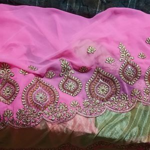 Pink and Golden Two Colour Saree For Festive wear