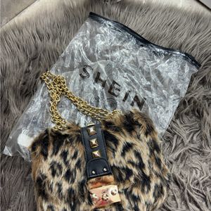 Leopard Print Fur Sling Bag