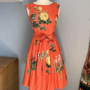 LABEL RITU KUMAR Raika Orange Floral Cotton Dress