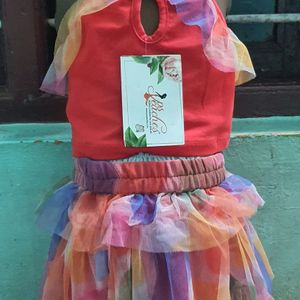 Cute Red-Multi Colour Skirt & Top