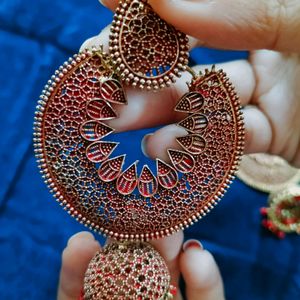 Traditional Golden Red Jhumka