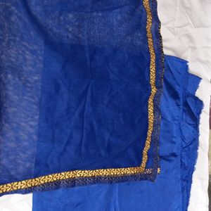 Blue Anarkali Semi Stitched Dress Material.