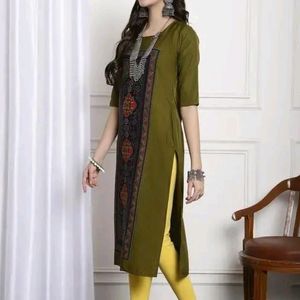 Olive Printed Beautiful Kurta From My-ntra L Size