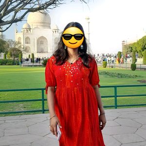 Red dress with mirror work