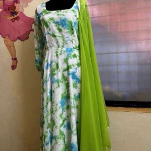 White Tie dye anarkali with dupatta