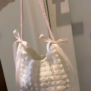 Crochet Popcorn With Ribbon Handbag