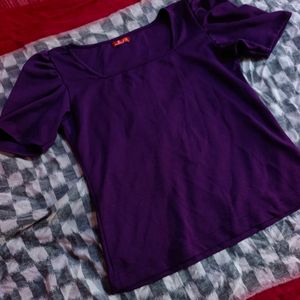 30rs Off🚚Casual Puff Sleeves Solid Purple Top