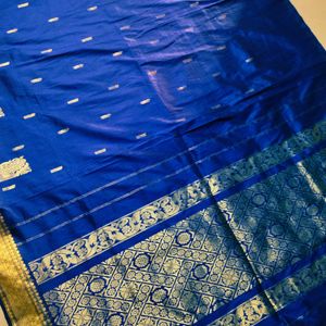 Blue Colour Pure Silver Kanchi Pattu Saree