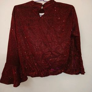 Maroon Shimmery Top With Bell Sleaves For Party