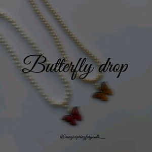 Butterfly necklace pink & yellow chimes..⊰⁠⊹ฺ