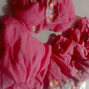 Rose Colour Silk Shalwar Kmeez Duptta