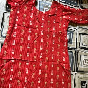 STRAIGHT PURE COTTON KURTA RED NEW