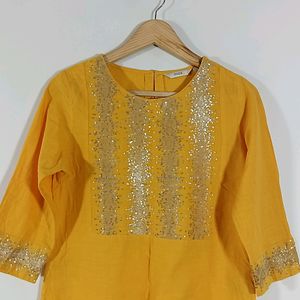 Mustard Yellow Sequence Embroidered  Kurta (Women)