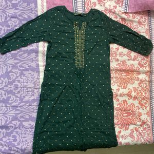 Avaasa Golden Flower Dark Green Kurti