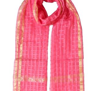 Net Checkered Peach Women Dupatta