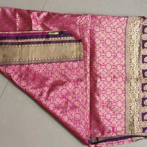 pink and purple silk saree Without blouse Piece