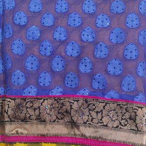 Festive Wear Saree Navy Blue (No Blouse)