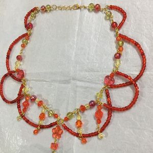 Fairy Red & Green Beaded Loop Necklace