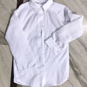 Trendy Ruffle Cotton WhiteShirt