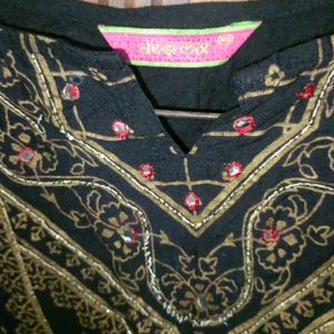 Black Party Wear Kurta With Pearl And Stone Work