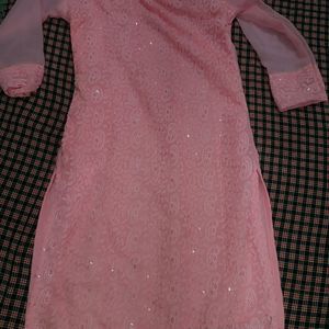 Pink Embroidery Heavy Kurti