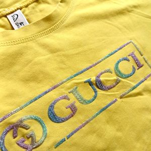 Beutiful Yellow Croptshirt With Blue Lining T-back