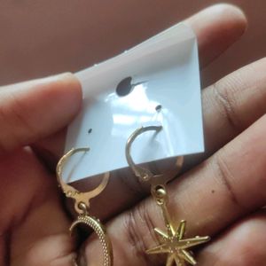 Golden Moon And Star Hoop Earrings