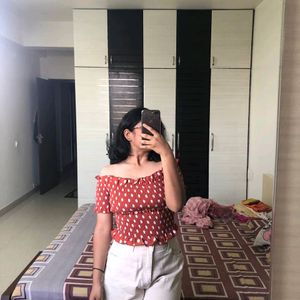 Off Shoulder Korean Polka Doted Cutest Top