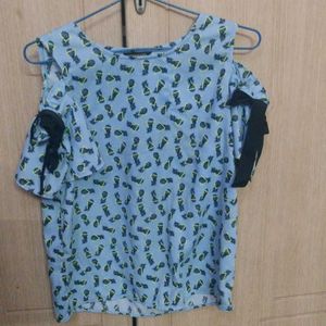 Blue And Black Print Top