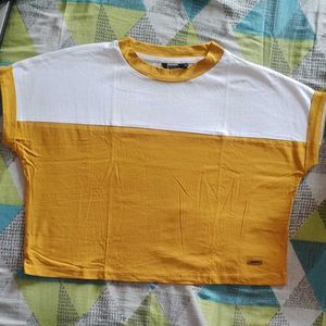 Mustard And White Crop Tshirt