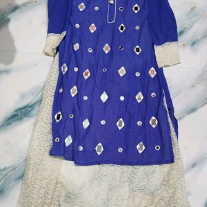 Real Mirror Work Gown Blue White