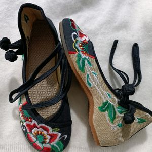 Chinese Embroidered Floral Shoe