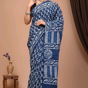 Bagru Handblock printed Cotton  'Mulmul' Sarees