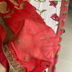 Tomato Red Double Shaded Pure Chiffon Saree