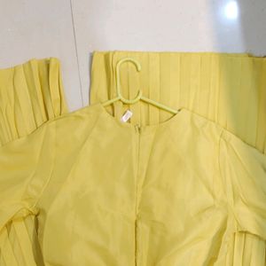 Yellow Full Length Plated Jumpsuit