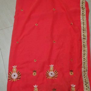 Redish + Orangish Beatiful Simple Saree