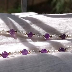 NEW HANDMADE AMETHYST WITH PEARL NECKLACE