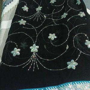 Women Black Embroidered Chiffon Saree