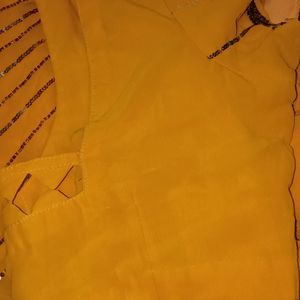 Mango Yellow Saree With Stitched Blouse