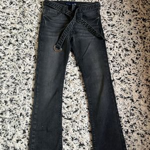 Bootcut Charcoal Black Jeans With Belt