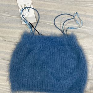 cute furry blue crop top zara