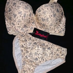 Women BEIGE Printed Lightly Padded Lingerie Set